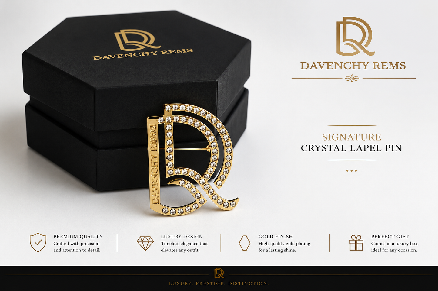 DR SIGNATURE RHINESTONES BROOCHES